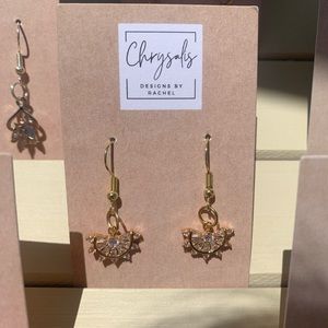 Cubic Zirconia Gold Half Moon Earrings